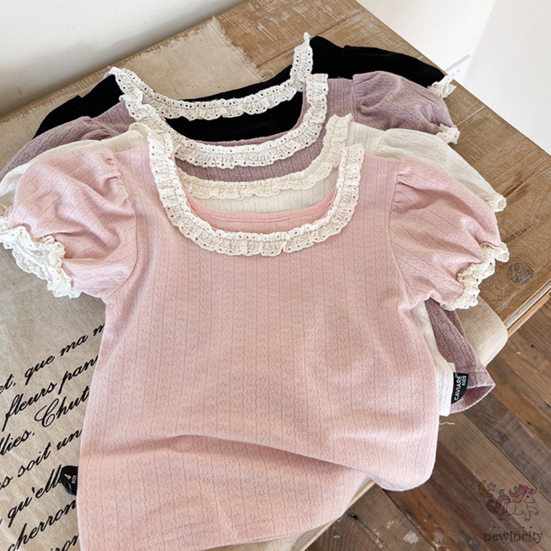 Áo Dệt Kim Tay Ngắn Cổ Tròn Phong Cách Hàn Quốc Cho Bé