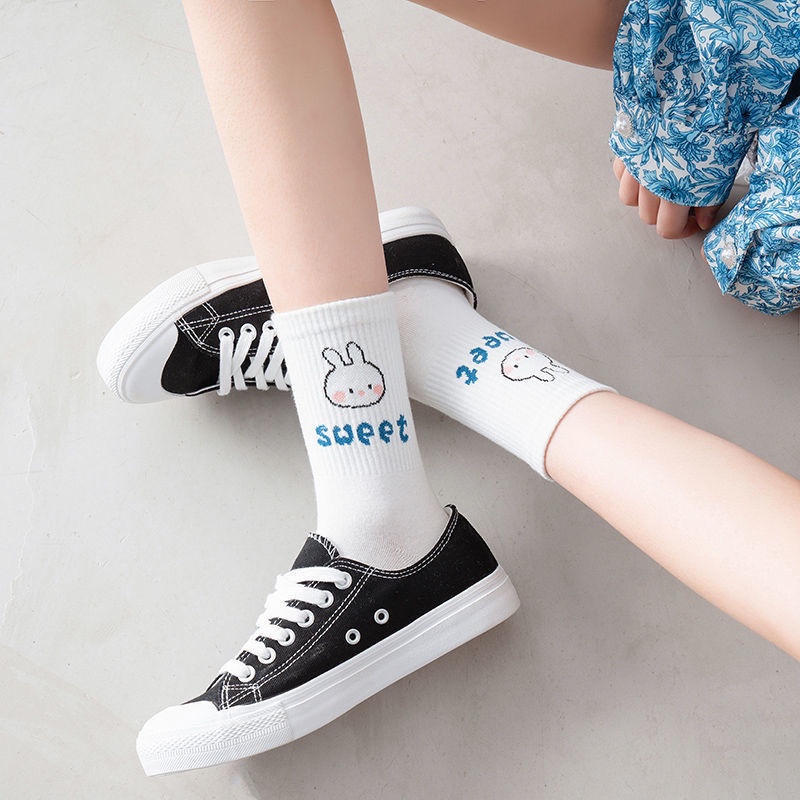 Set 5 Đôi Tất Vớ Cổ Cao Gấu Thỏ TrắngGIADUNGTONGKHO1Tất vớ nữ cổ cao trắng họa tiết gấu xinh xắn style Hàn Quốc Cute
