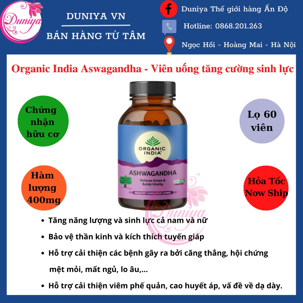 Viên uống tăng cường sinh lực Organic India Ashwagandha