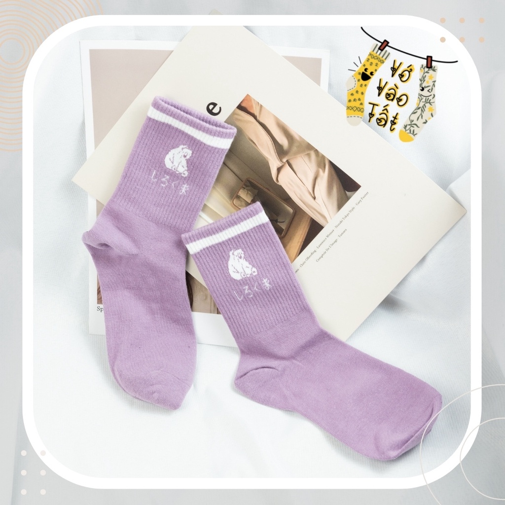 TẤT VỚ CỔ CAO TÍM HÌNH GẤU ĐƠN GIẢN PHONG CÁCH NHẬT BẢN