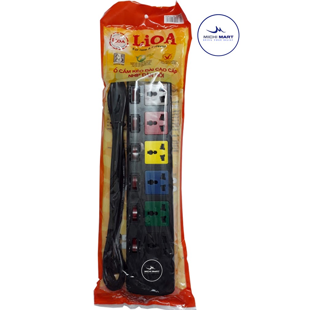 Ổ cắm LiOA 6 ổ 6 công tắc dây 3 mét 6DOF32N