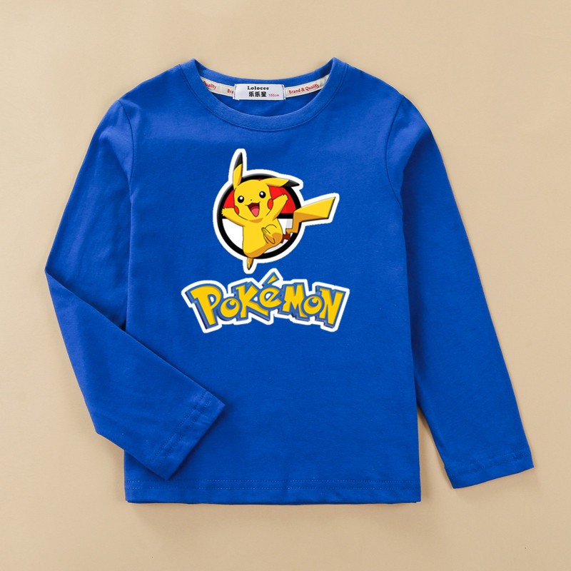 Áo thun tay dài in hình Pikachu Pokemon 2022 thời trang mùa thu cho bé trai