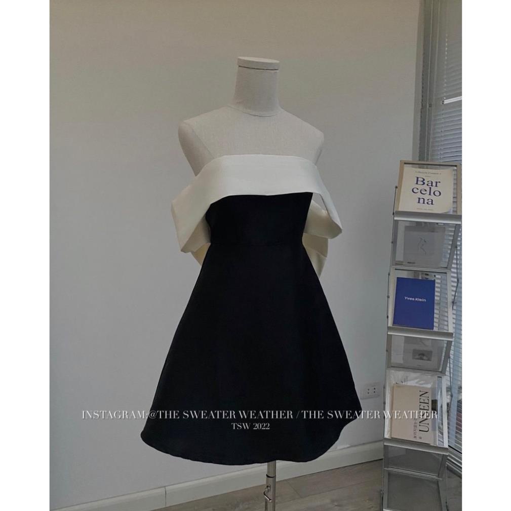 Váy trễ vai nơ lưng chất tafta có sẵn đệm mút cao cấp ( ảnh thật ) | BigBuy360 - bigbuy360.vn