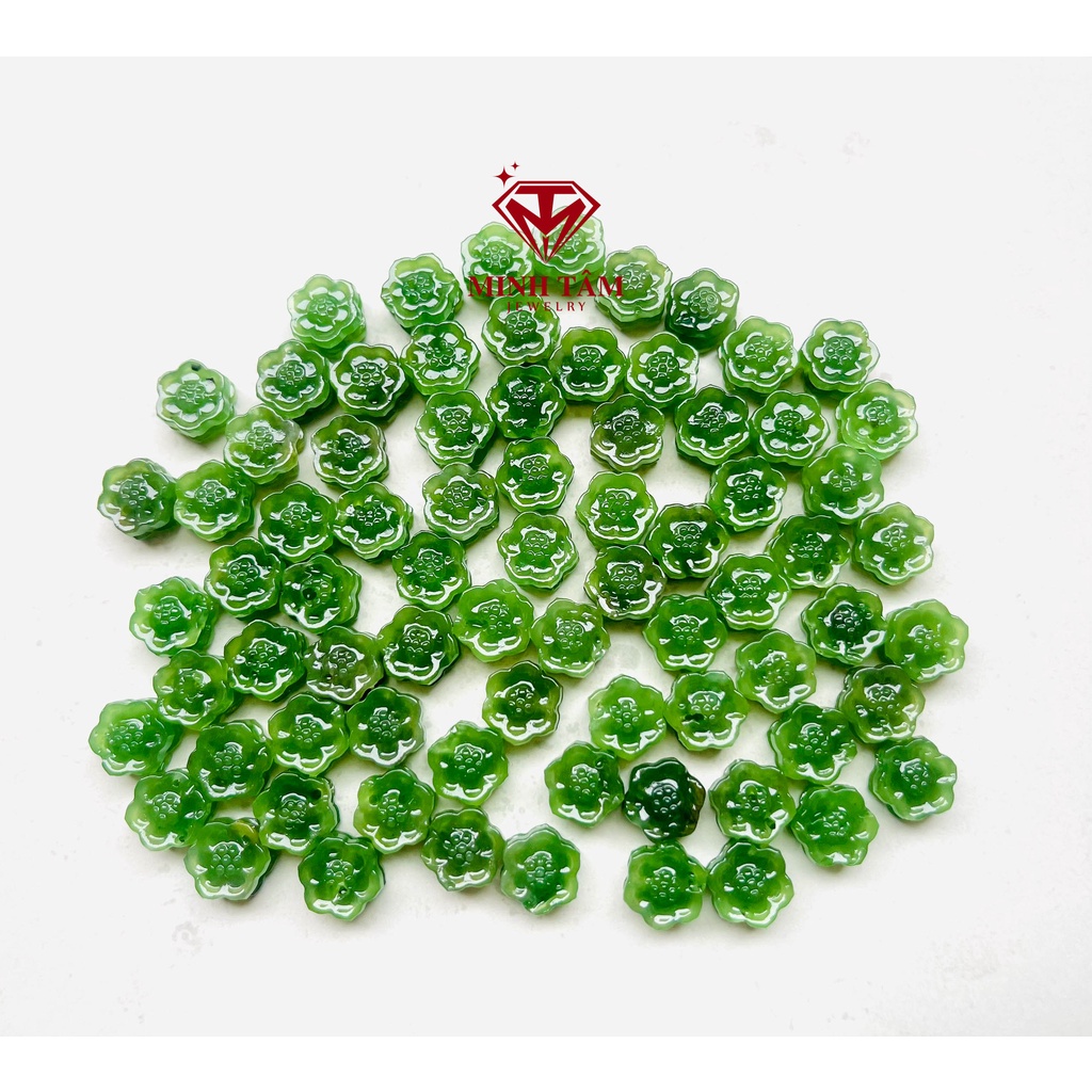 Charrm đá hoa mai Ngọc xanh lá, Hoa mai mix vòng tay phong thủy-Minh Tâm Jewelry