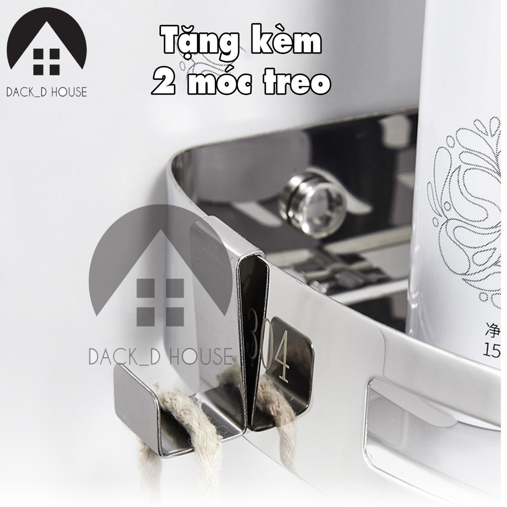 Kệ góc phòng tắm inox 304 Dack D House, kèm keo dán 3M và bộ ốc vít siêu chắc chắn, không rỉ sét, gia dụng cao cấp