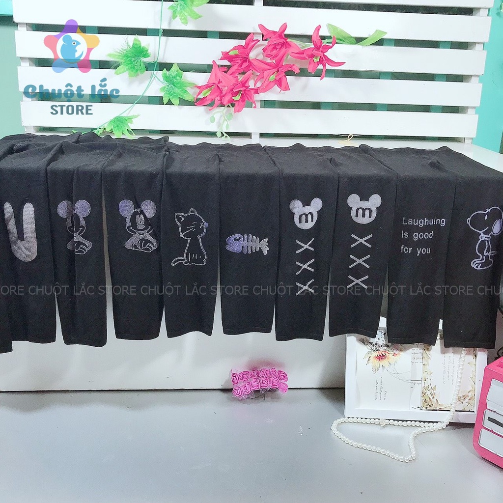 Quần Legging Bé Gái Chuột Lắc Store Cotton Len Co Giãn Mạnh 15-25kg Màu Đen Ngẫu Nhiên
