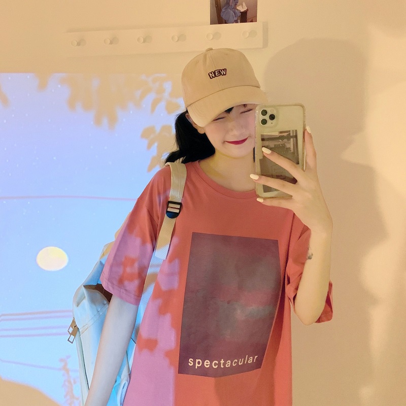 SUXI Áo Thun Ngắn Tay Cổ Tròn Dáng Rộng In Họa Tiết Đơn Giản Dễ Phối Đồ Thời Trang Mùa Hè Cho Nữ