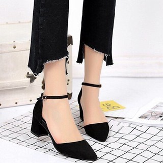 Giày sandal cao gót mũi nhọn da lộn