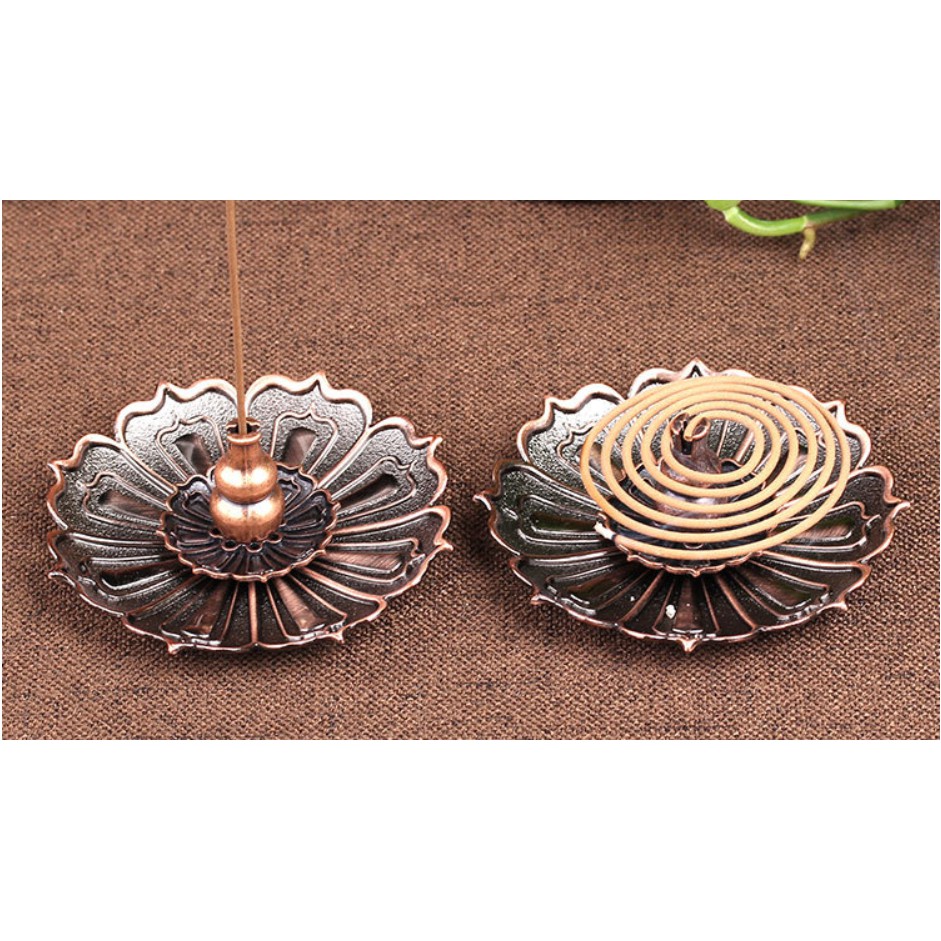 Chân cắm hương, đế đốt nhang hợp kim đồng hình hoa sen phụ kiện thác khói xông trầm