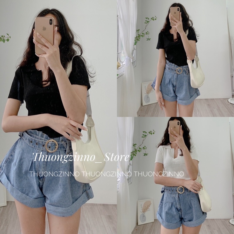 [Ảnh thật/Video]Quần sooc xoè đai X Hàn Quốc Quần đùi jean phong cách năng động