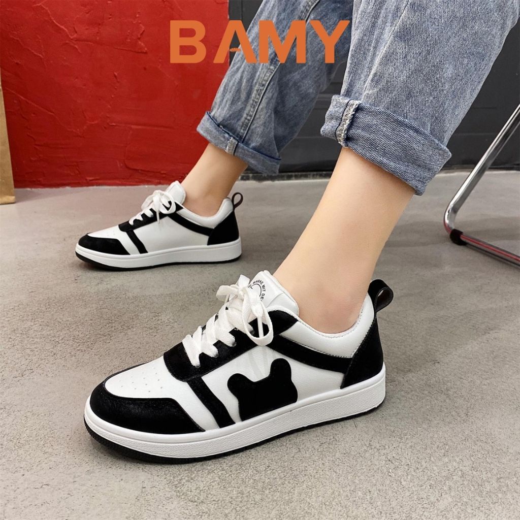 Giày thể thao nữ hình mặt gấu, Giày Sneaker nữ BAMY đế bánh mì dáng basic cao 3 phân