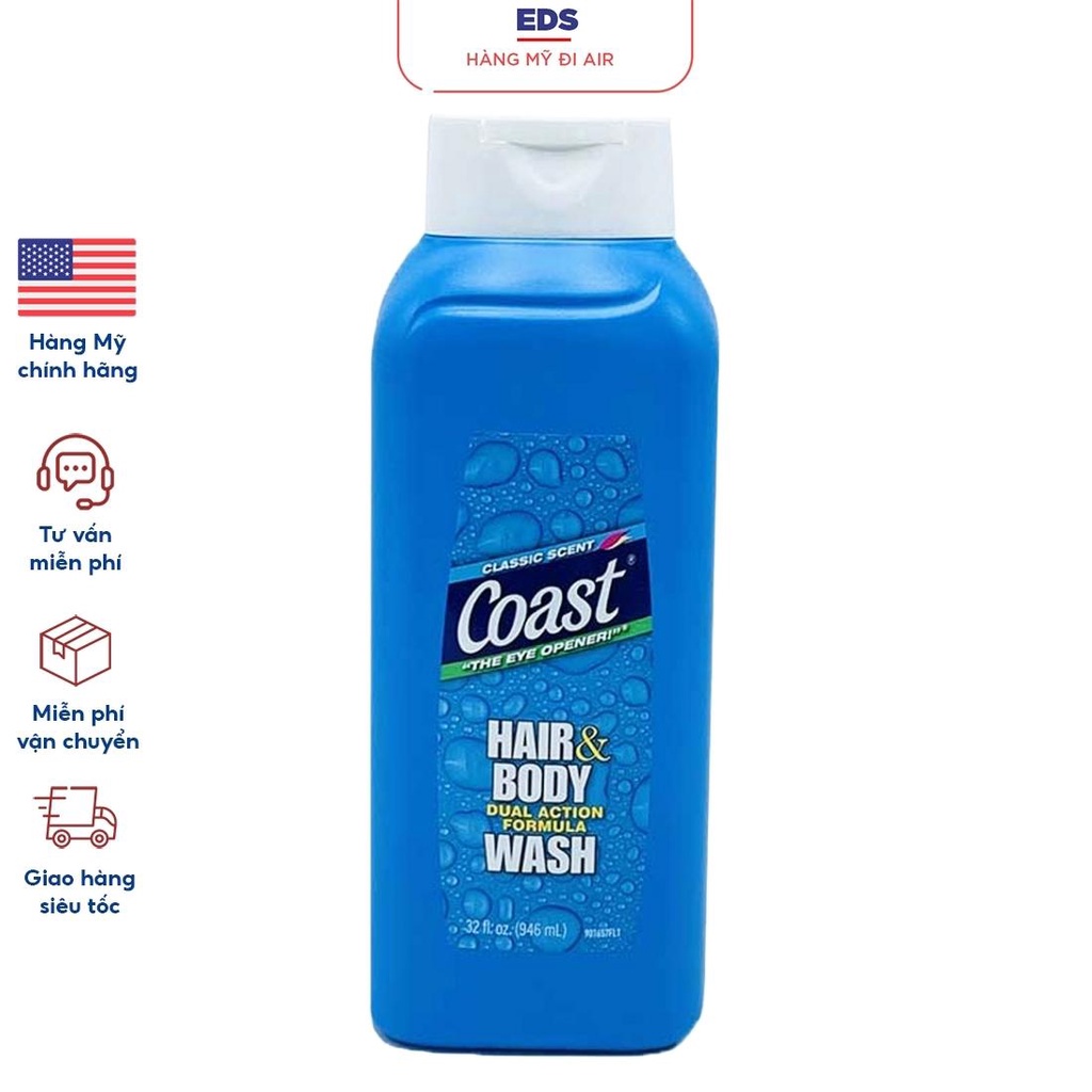 Sữa tắm gội toàn thân nam Coast Hair &amp; Body Wash Classic Scent 946ml - EDS Hàng Mỹ