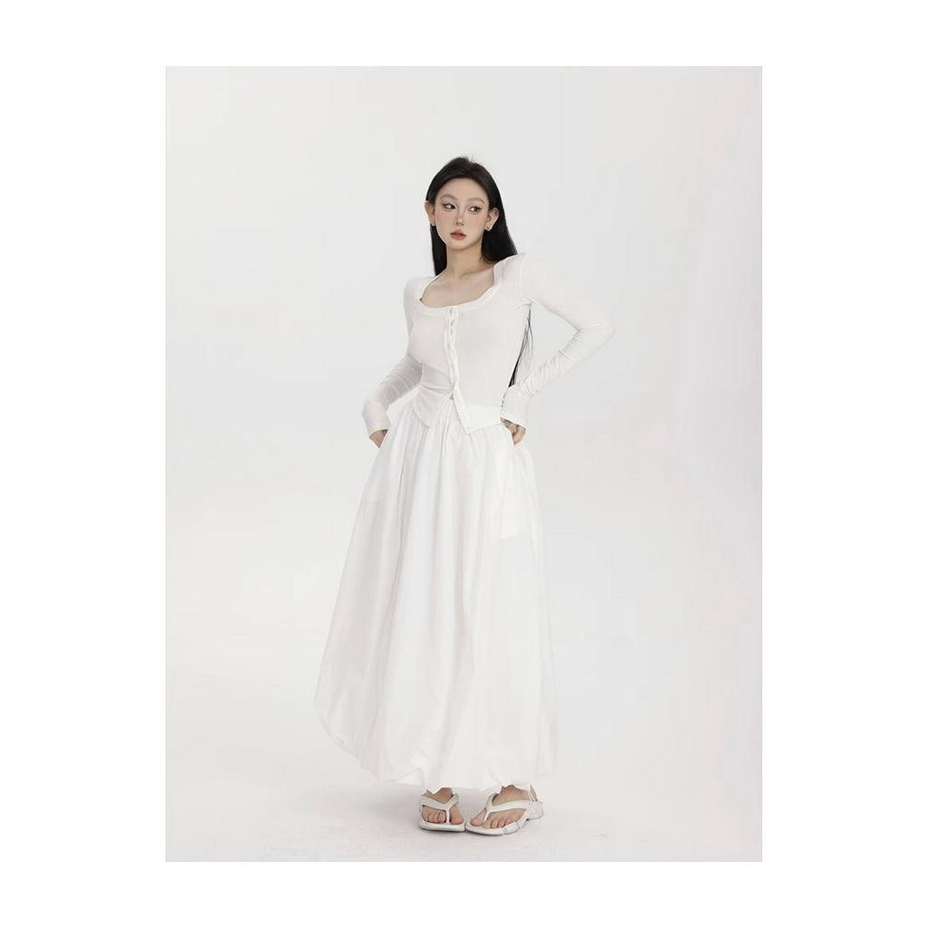 Chân Váy Dài Chữ a Lưng Cao Màu Trơn Phong Cách Thể Thao Thời Trang Mùa Xuân Mới Cho Nữ