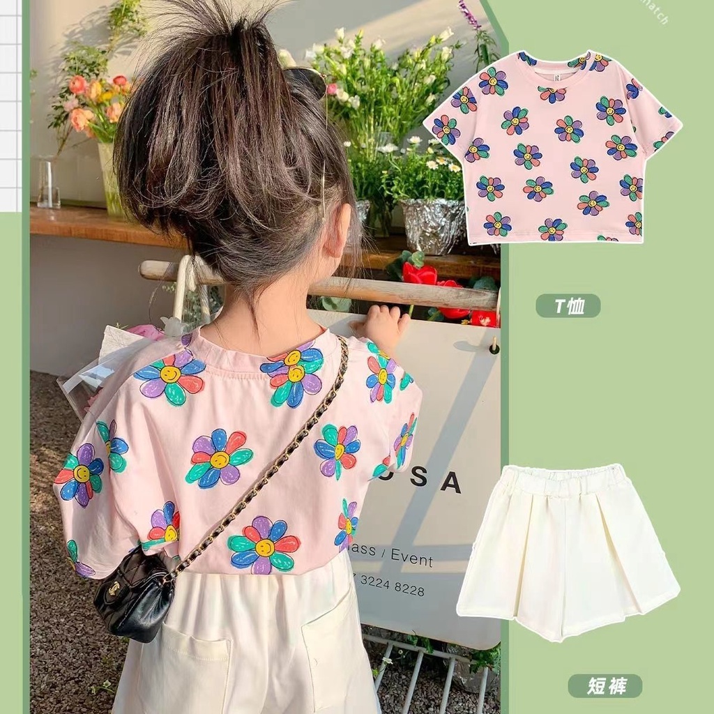 Áo Thun Tay Ngắn Chất Liệu Cotton In Họa Tiết Phong Cách Hàn Quốc Cho Bé Gái