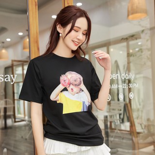 Áo thun nữ vải Cotton màu đen form suông co giãn SOLIST