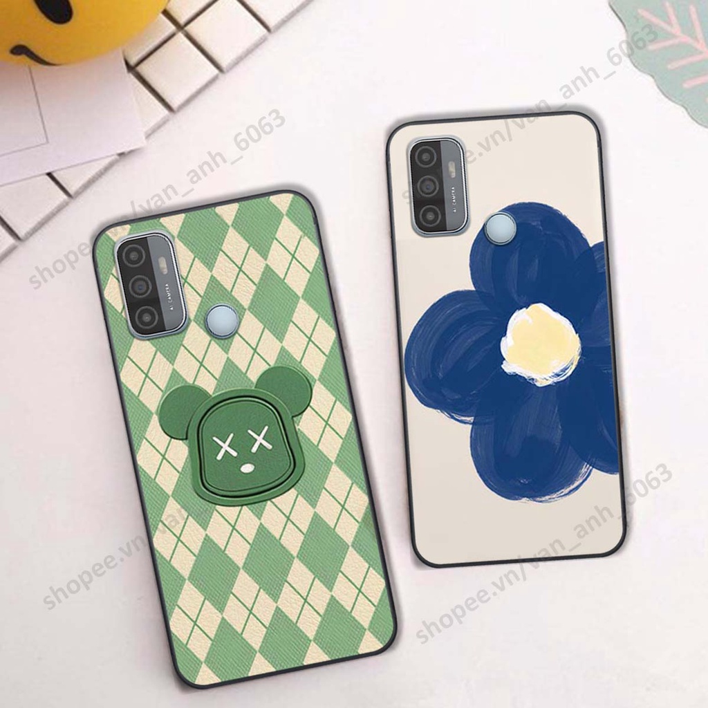 Ốp lưng Oppo A53 in hình hoa, gấu rich bear nghệ thuật, thời trang