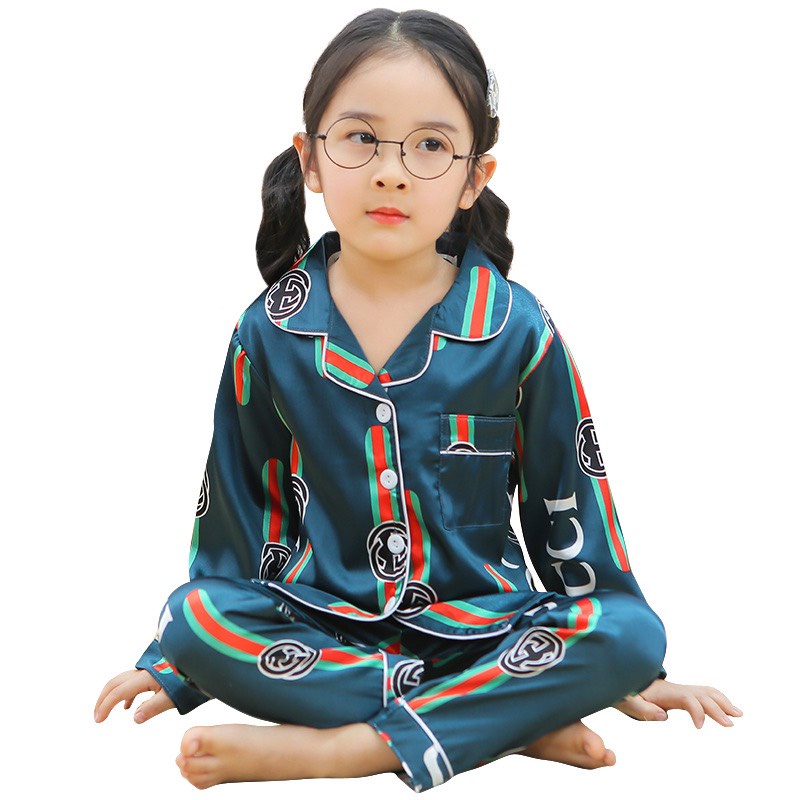 Bộ pijama lụa dài tay cho bé, Đồ ngủ trẻ em cao cấp cho bé trai gái từ 6-28kg TINY KIDS