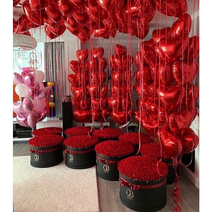 { Tặng 1 gói cánh hoa màu đỏ) BÓNG BAY TRANG TRÍ PHÒNG CƯỚI ĐẸP TÔNG ĐỎ MH01