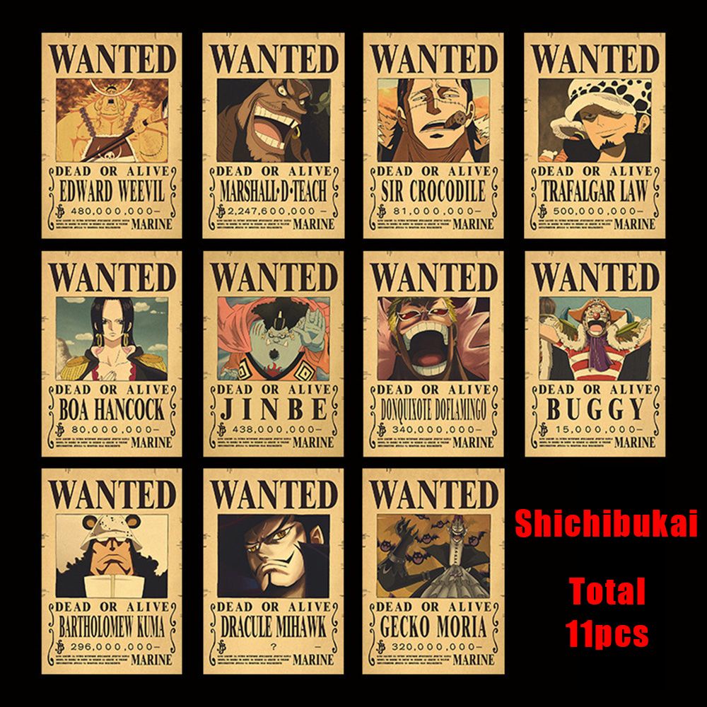 Set 10 áp phích trang trí phòng khách hình các nhân vật trong anime One Piece phong cách vintage