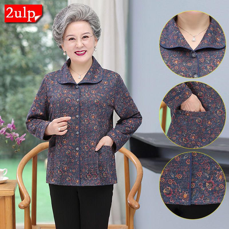 Áo khoác mỏng xuân thu của phụ nữ cao cấp, bộ đồ bà già 70 tuổi 80