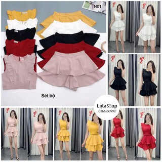 Set Áo Croptop Viền Bèo & Chân Váy Xòe 2 Tầng Lala Shop