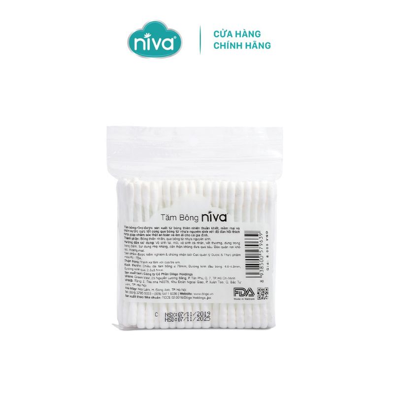 100 Que Bông Tăm Kháng Khuẩn Cao Cấp Niva / Dùng Cho Người Lớn