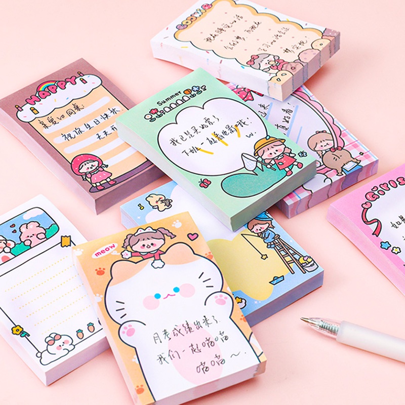 Set 80 Tờ Giấy Ghi Chú Dày Dặn Họa Tiết Hoạt Hình Dễ Thương