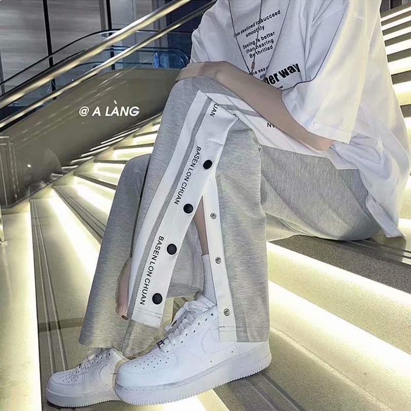 Quần Thể Thao Ống Rộng Phối Hàng Nút Thời Trang Hàn Quốc Cho Nam