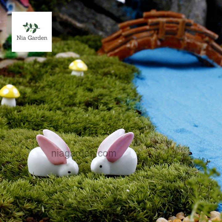 Phụ kiện thỏ trắng tai dài trang trí tiểu cảnh terrarium chậu cây cảnh Nia Garden N5