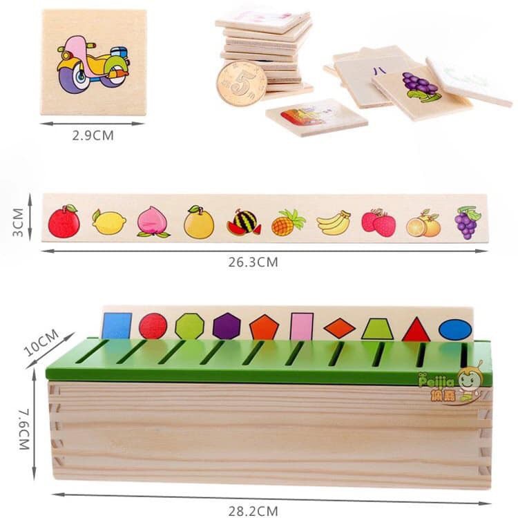 Đồ Chơi Cho Bé Hộp Thả Hình Theo Chủ Đề Bằng Gỗ - Hộp Thả Hình Thẻ Giáo Cụ Montessori