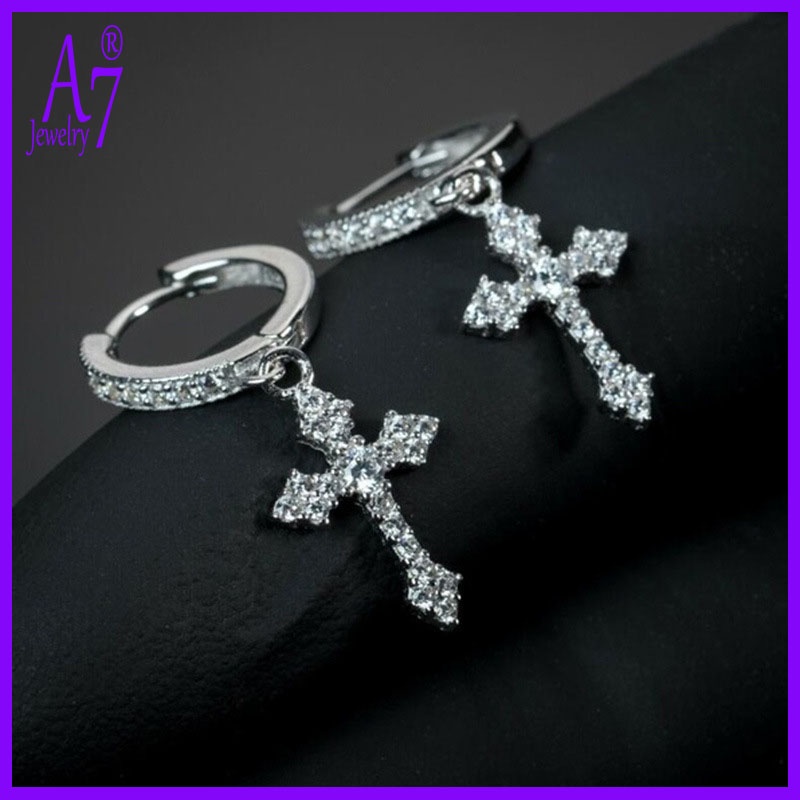 Bông tai hình thánh giá đính đá zircon thời trang độc đáo