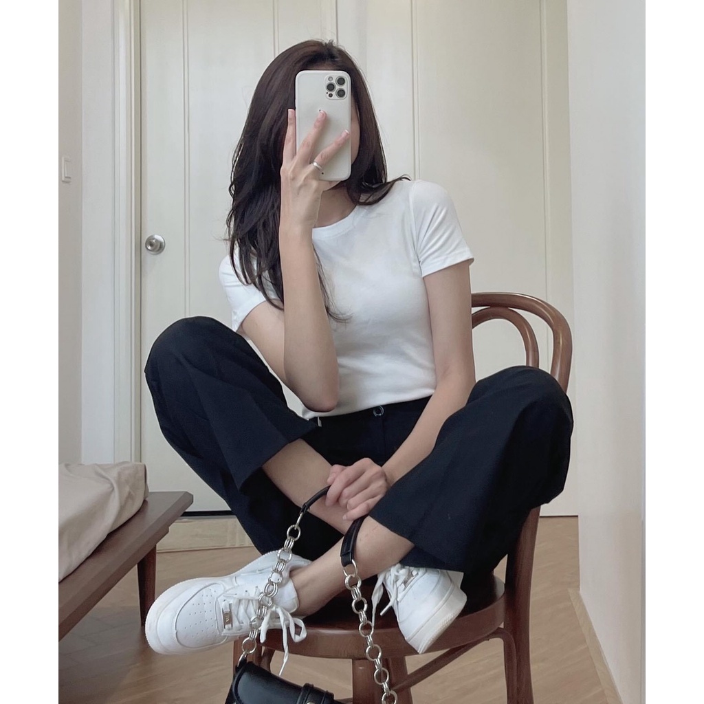 [ATNDN] Áo Pull Trơn Basic Dáng Ôm, Áo Thun Co Dãn Cổ Tròn Phong Cách Hàn Quốc 29August | BigBuy360 - bigbuy360.vn