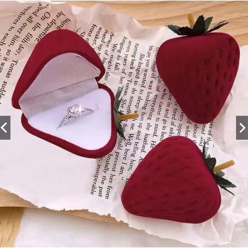 Nhẫn IF YOU vải nhung thắt nơ đính quả dâu tây phong cách cổ điển dành cho nữ