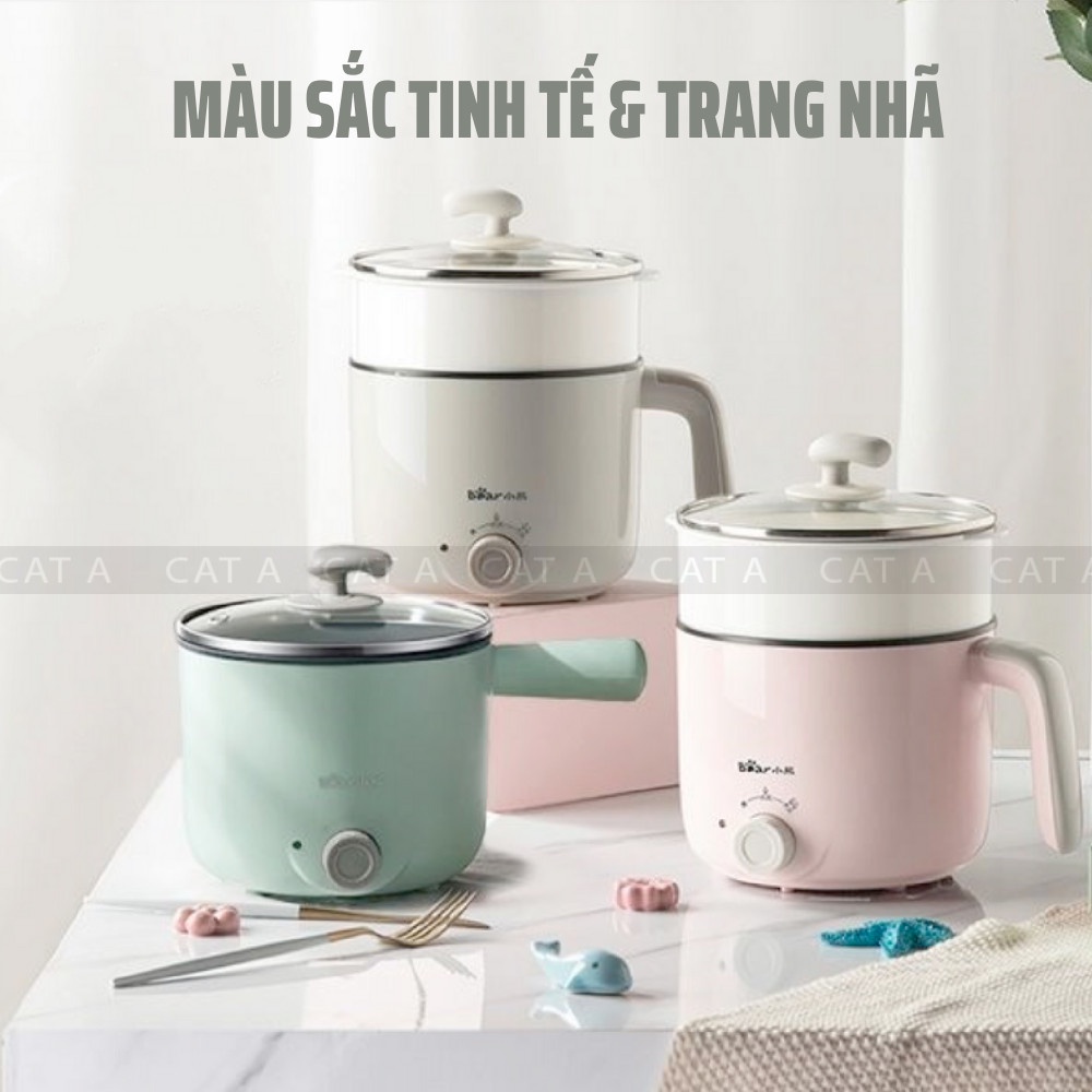 (CHÍNH HÃNG) Nồi điện mini đa năng BEAR 2 tầng chống dính dùng để hấp, hầm cháo, nấu mỳ, lẩu, chiên rán - Công suất 600W