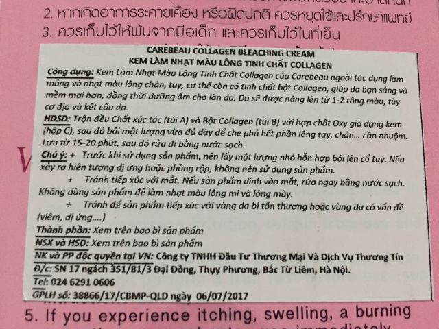 HOT: Kem làm nhạt màu lông và trắng da tinh chất Collagen thương hiệu Carebeau Thái Lan