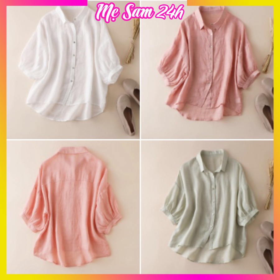 Áo sơ mi đũi nữ tay lỡ cổ đức Mẹ Sam 24h, chất liệu mềm mát, form trẻ trung, sang chảnh SMH.38