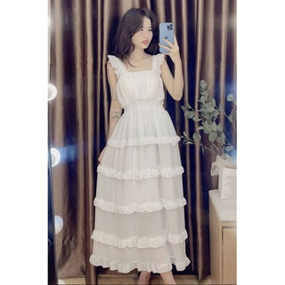 Đầm voan tầng dáng dài/ Maxi đi biển đẹp freesize eo lưng thun cho nữ từ 45 - 70kg