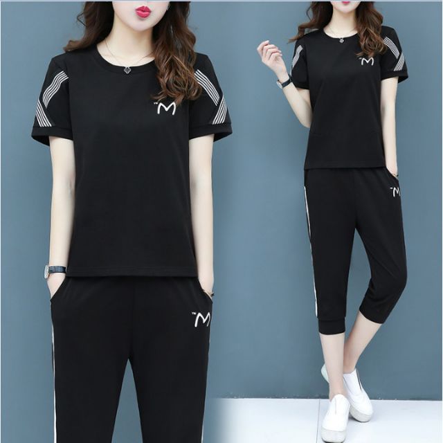 Đồ bộ thể thao nữ thêu chữ m cao cấp, bộ lửng mặc ơ nhà đi chơi đều xinh mẫu mới giá rẻ đẹp có bigsize