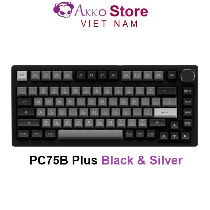 Bàn phím AKKO PC75B Plus Black & Silver (Bluetooth 5.0 / Wireless 2.4Ghz / Hotswap / Foam tiêu âm / AKKO CS Jelly switch