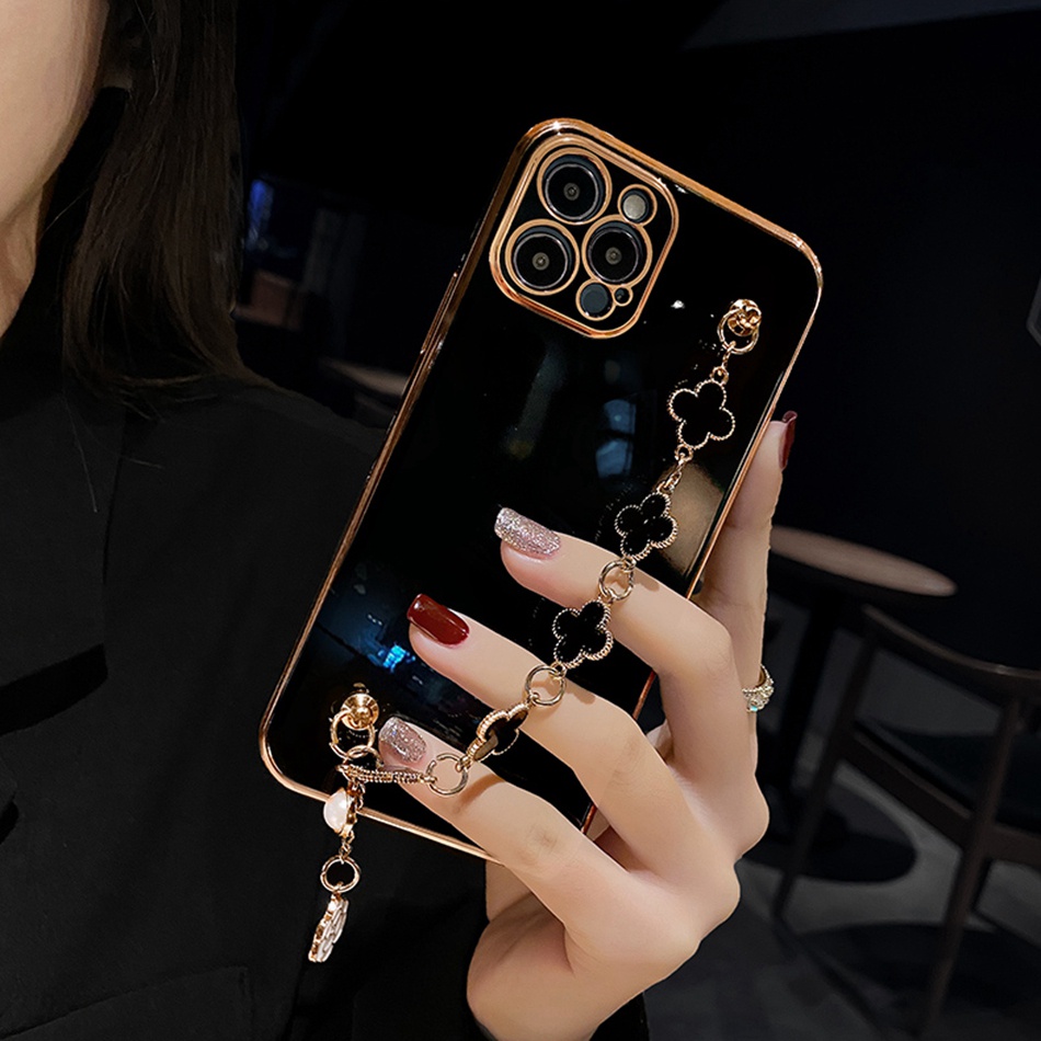 Ốp Điện Thoại In Hoa Có Dây Đeo Tay Sang Trọng Cho iPhone 13 12 11 pro XS max X SE2020 6 6S 7 8 Plus XR