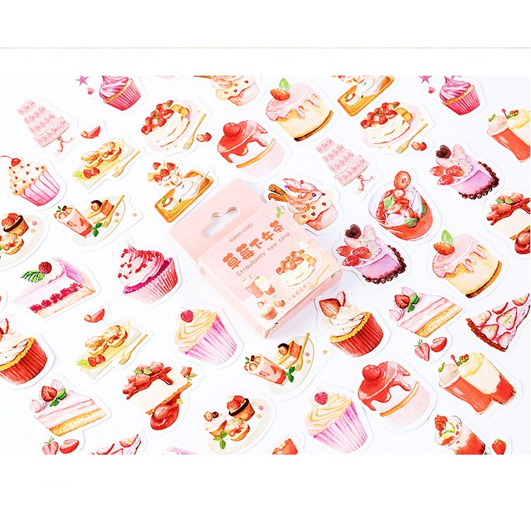 Set 45 miếng dán, sticker trang trí thiệp, sổ, đồ dùng cá nhân chủ đề MÓN ĂN siêu dễ thương BAG U