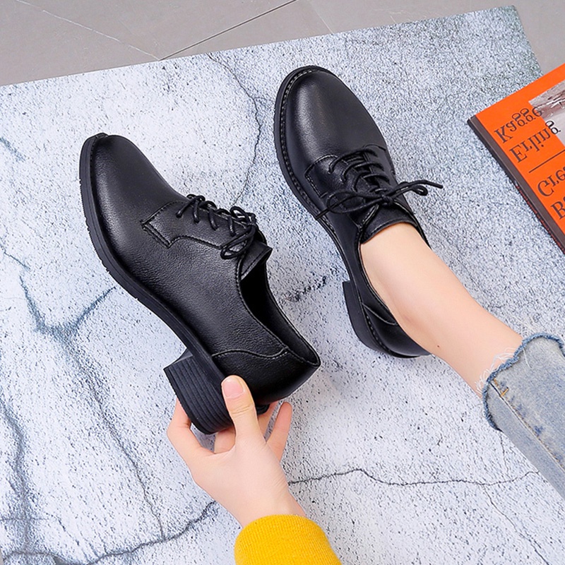 Black Occupation Matches Dress Women's Shoes Student Interview To Work Small Leather Shoes Women With Comfortable Thick