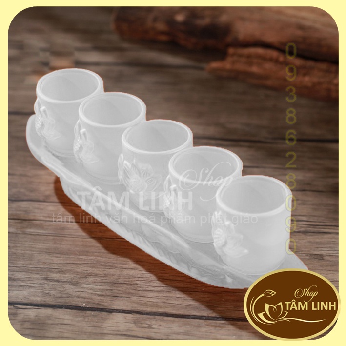 Án Năm Ly Nước Thờ Cúng Lưu Ly Trắng