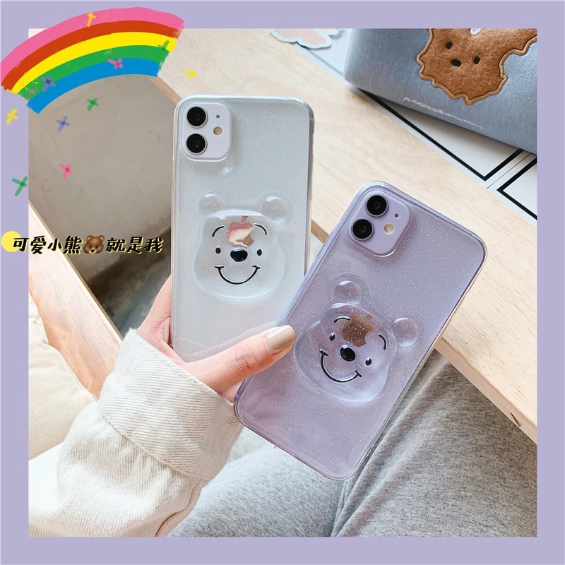 Ốp điện thoại mềm trong suốt hình 3D Winnie The Pooh màu laser cho iPhone 12 11 Pro Max X XS XR XSMax 8 7 Plus SE 2020