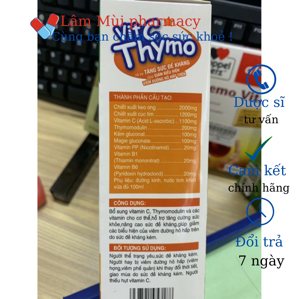 Siro tăng cường đề kháng cho trẻ thực phẩm bổ sung  Vitamin C Thymo - Hộp 20 ống