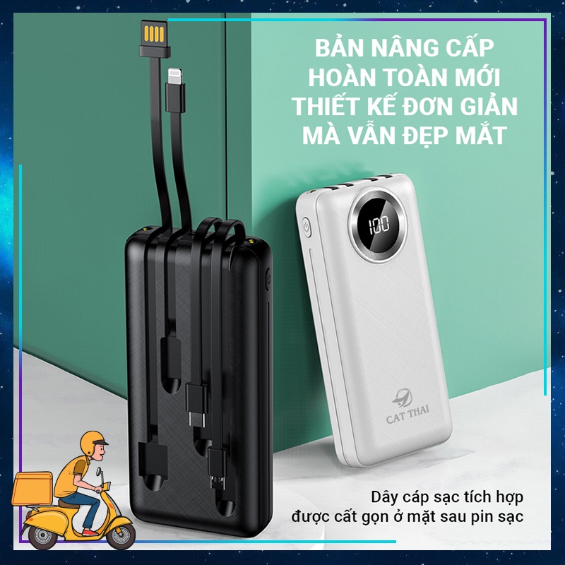 Pin sạc dự phòng 25000mAh KJ-A123 tích hợp sẵn 4 cáp sạc không cần mang theo cáp, sạc nhanh thông minh 2.1A, 4