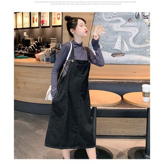 S245 Set váy yếm bầu + áo thun dài tay