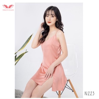 Váy ngủ 2 dây lụa cao câp xẻ tà