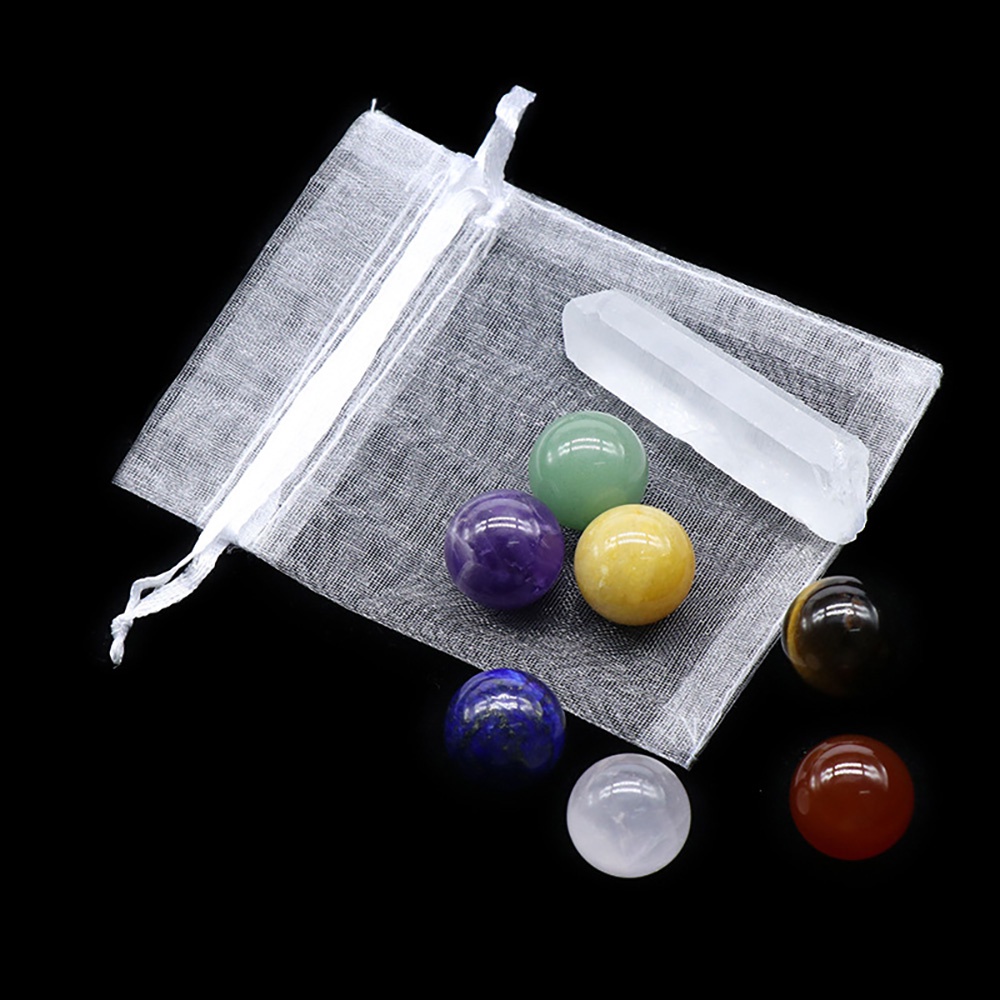 Hộp Quà 7 Đá Thanh Tẩy Tròn Chakra 16 MM Jade Crystal DA43