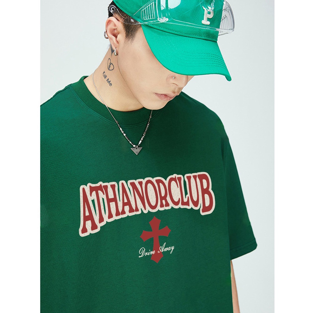 Áo thun form rộng ATHANOR tay lỡ - unisex - mẫu athanorclub xanh lá